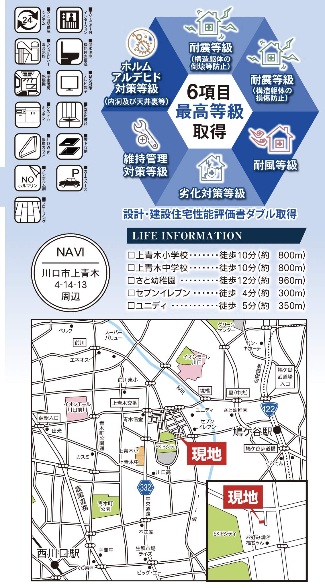 地図、タクトホーム 川口市上青木4丁目 新築戸建 仲介手数料無料