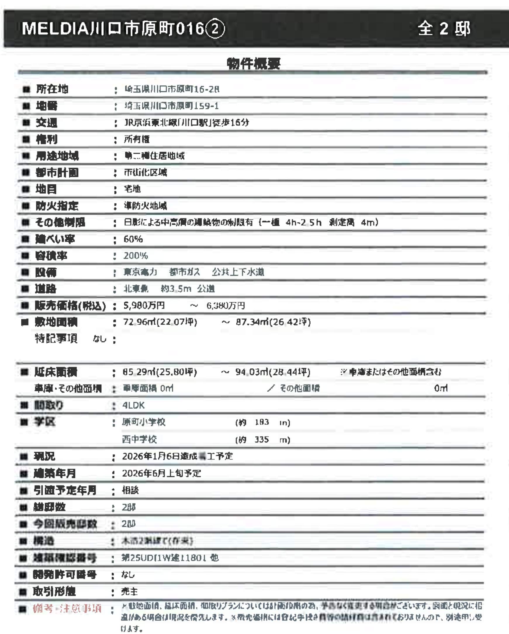 概要、メルディア 川口市原町 新築戸建 仲介手数料無料