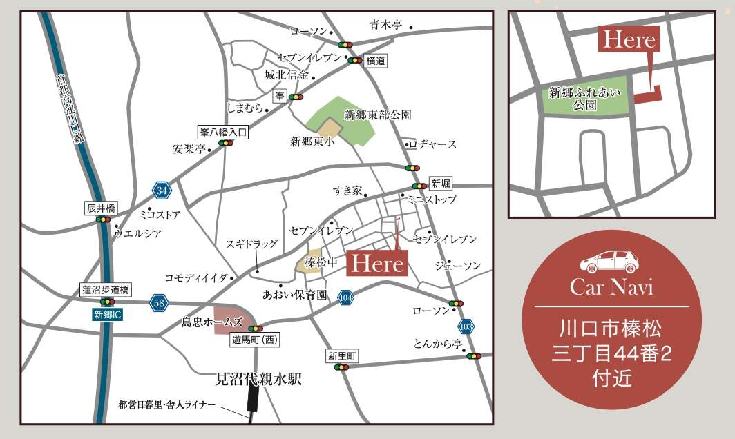 地図、メルディア　川口市榛松３丁目 新築戸建 仲介手数料無料