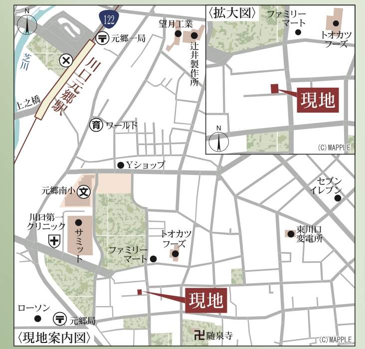 地図、森住建　川口市元郷２丁目 新築戸建 仲介手数料無料