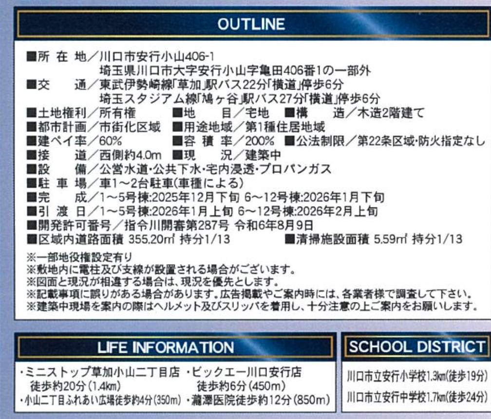 概要、アーネストワン 川口市大字安行小山 新築戸建 仲介手数料無料