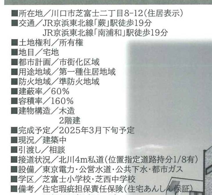 概要、ホームポジション　川口市芝富士２丁目 新築戸建 仲介手数料無料 