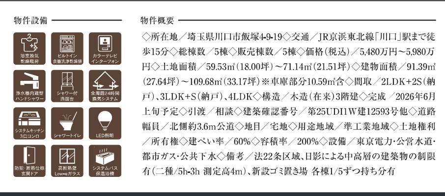 概要、メルディア 川口市飯塚4丁目 新築戸建 仲介手数料無料