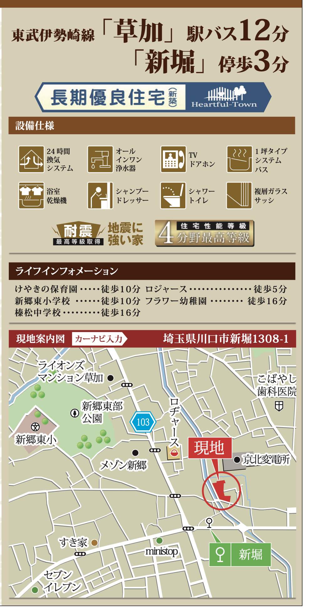 地図、飯田産業 川口市大字新堀 新築戸建 仲介手数料無料