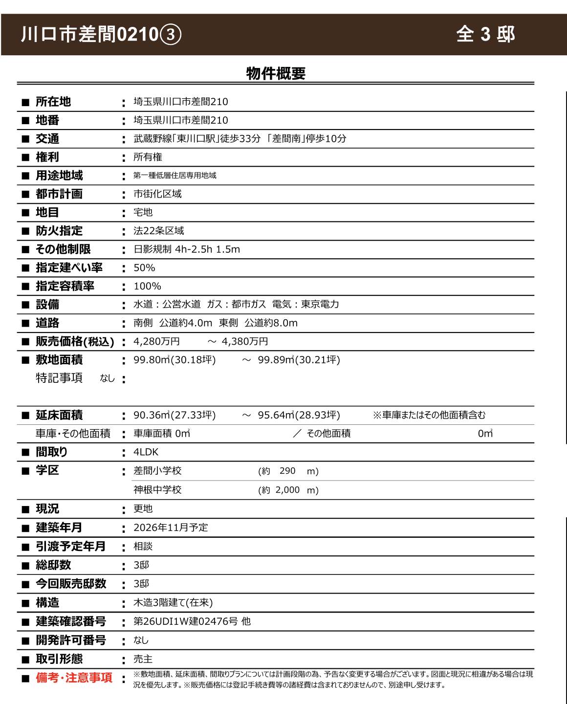 概要、メルディア 川口市大字差間 新築戸建 仲介手数料無料