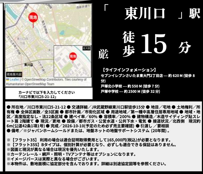 概要、ホーク・ワン 川口市東川口5丁目 新築戸建 仲介手数料無料