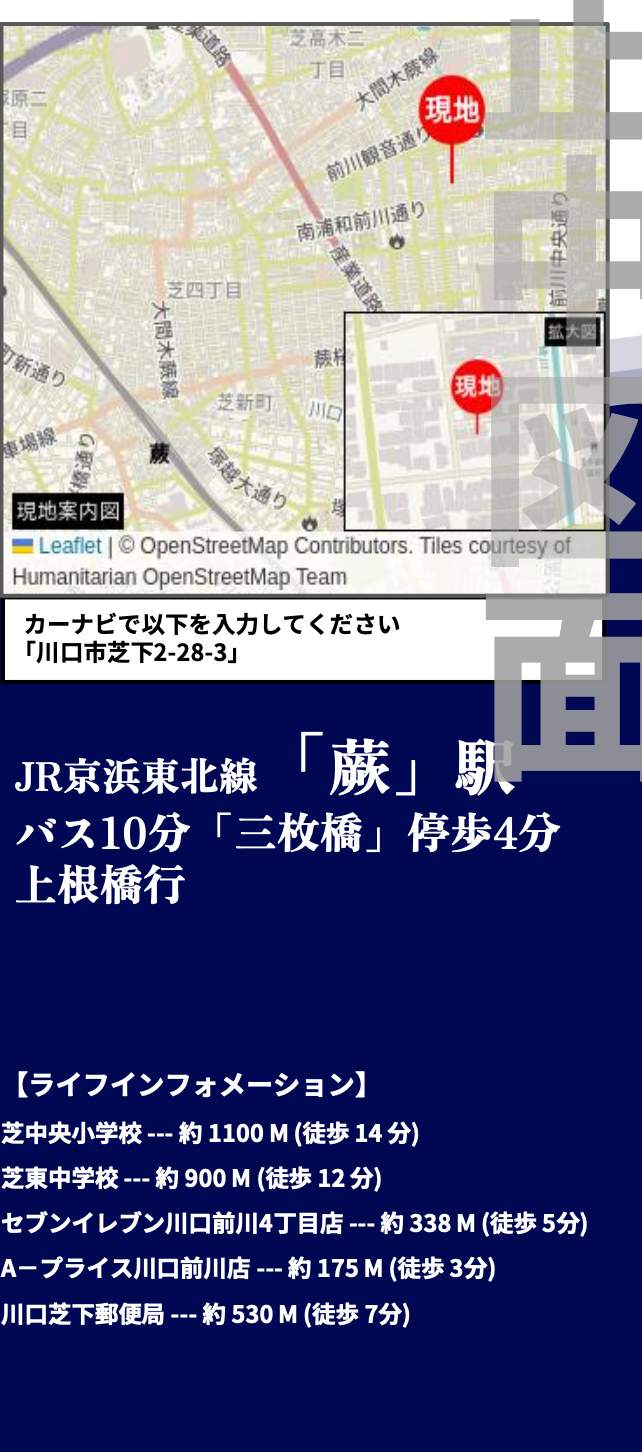 地図、ホーク・ワン 川口市芝下2丁目 新築戸建 仲介手数料無料