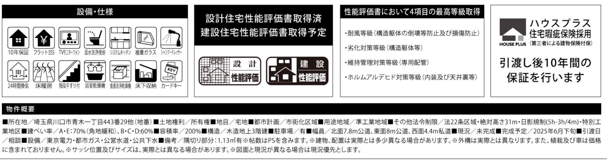 概要、サンウエストホーム 川口市青木1丁目 新築戸建 仲介手数料無料