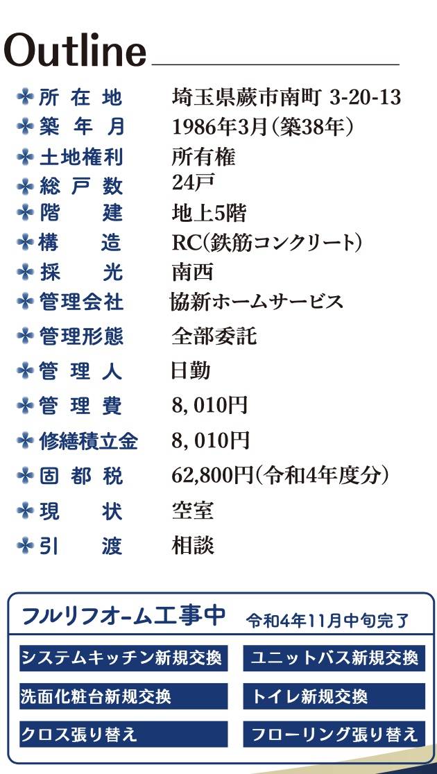 概要、ジェムわらび南館中古マンション  仲介手数料無料