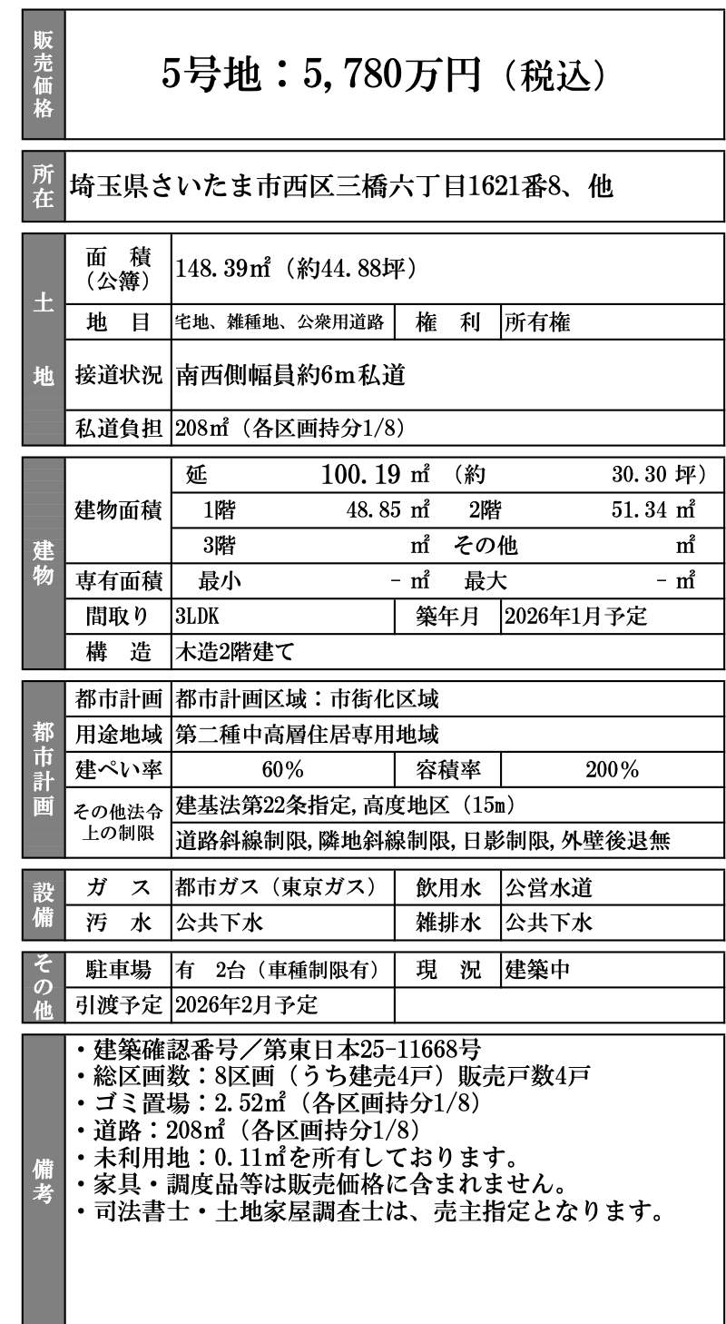 積水(セキスイ)ハウス不動産 さいたま市西区三橋6丁目 新築戸建 仲介手数料無料