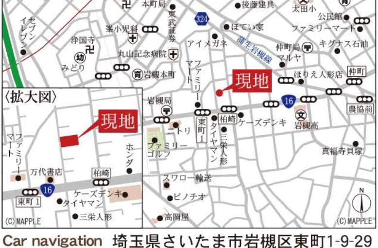 地図、一建設 さいたま市岩槻区東町1丁目 新築戸建 仲介手数料無料