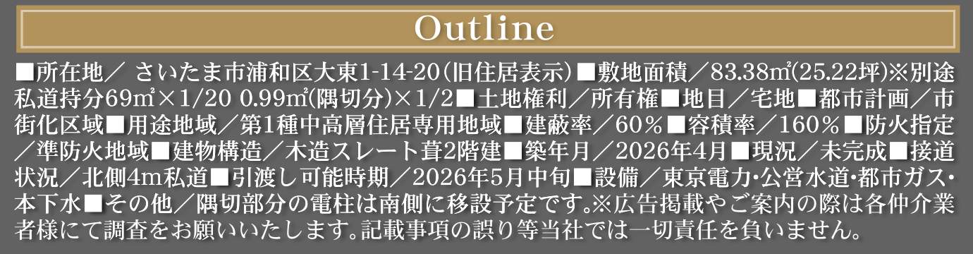 概要、ホームポジション さいたま市浦和区大東1丁目 新築戸建 仲介手数料無料