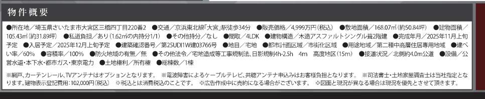 概要、ケイアイスター不動産 さいたま市大宮区三橋4丁目 新築戸建 仲介手数料無料