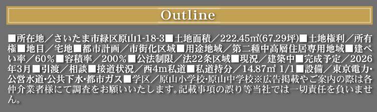 概要、さいたま市緑区原山1丁目 新築戸建 仲介手数料無料