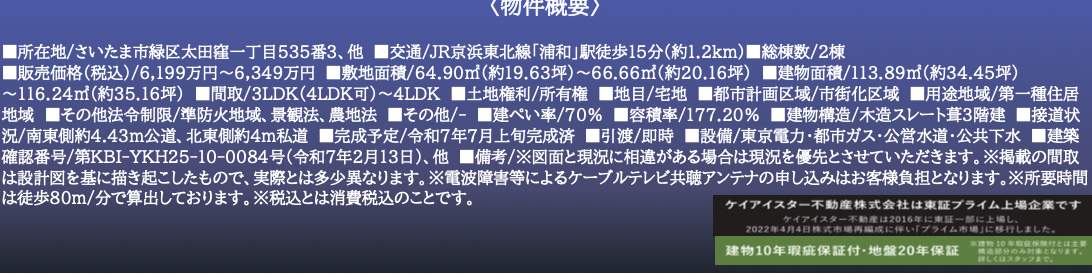 概要、ケイアイスター不動産 さいたま市緑区太田窪1丁目 新築戸建 仲介手数料無料
