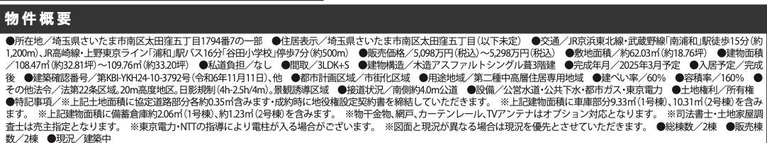 概要、ケイアイスター不動産　さいたま市南区太田窪５丁目 新築戸建 仲介手数料無料