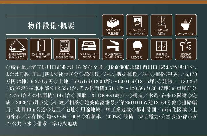 概要、メルディア 川口市並木1丁目 新築戸建 仲介手数料無料