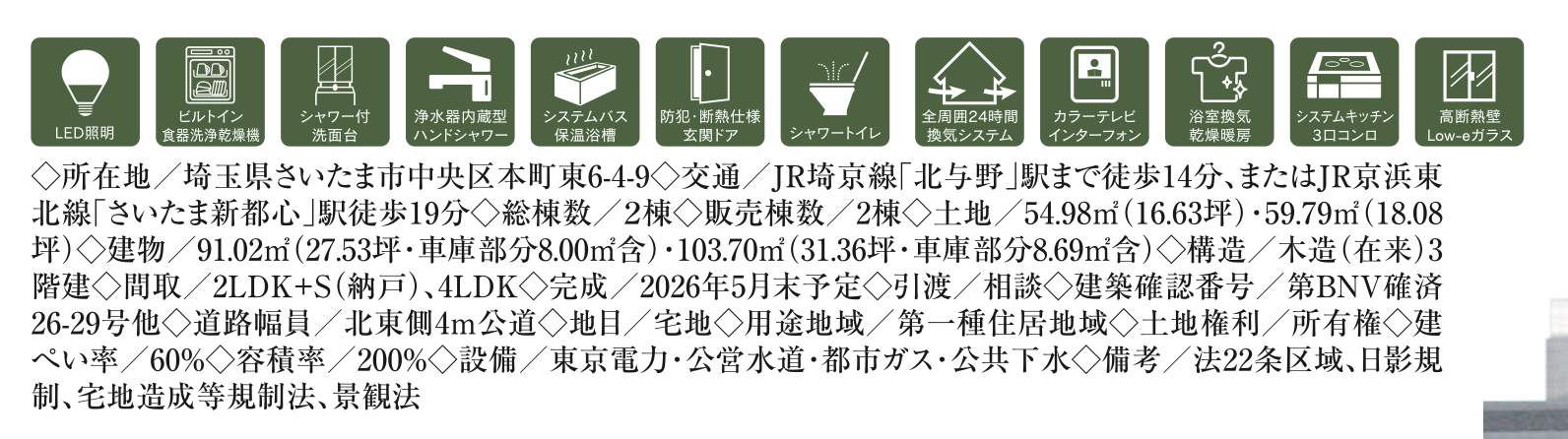 概要、メルディア さいたま市中央区本町東6丁目 新築戸建 仲介手数料無料