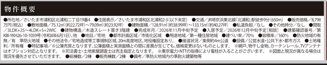 概要、ケイアイスター不動産 さいたま市浦和区北浦和2丁目 新築戸建 仲介手数料無料