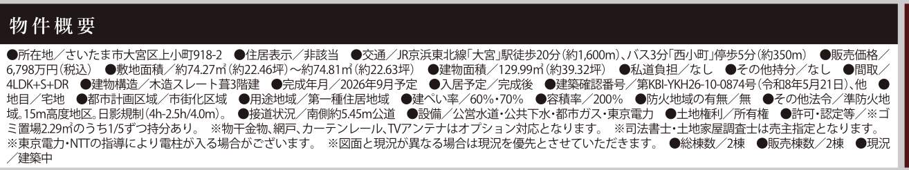 概要、ケイアイスター不動産 さいたま市大宮区上小町 新築戸建 仲介手数料無料