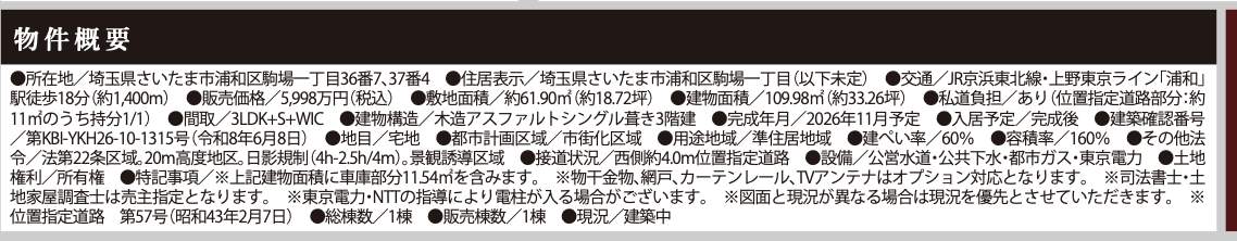 概要、ケイアイスター不動産 さいたま市浦和区駒場1丁目 新築戸建 仲介手数料無料