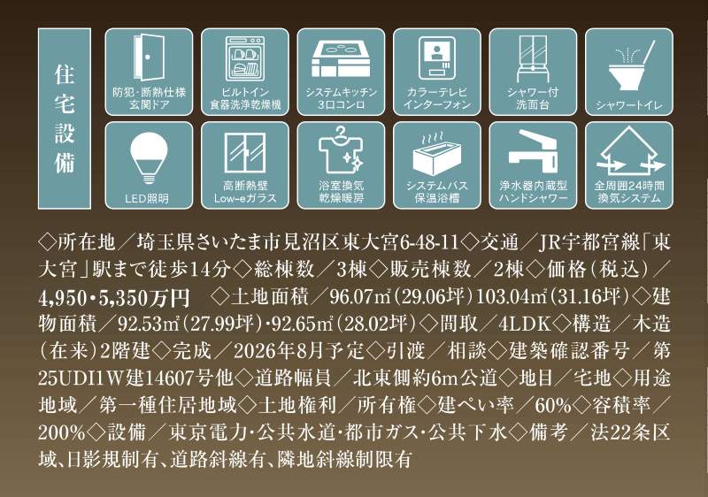 概要、メルディア さいたま市見沼区東大宮6丁目 新築戸建 仲介手数料無料