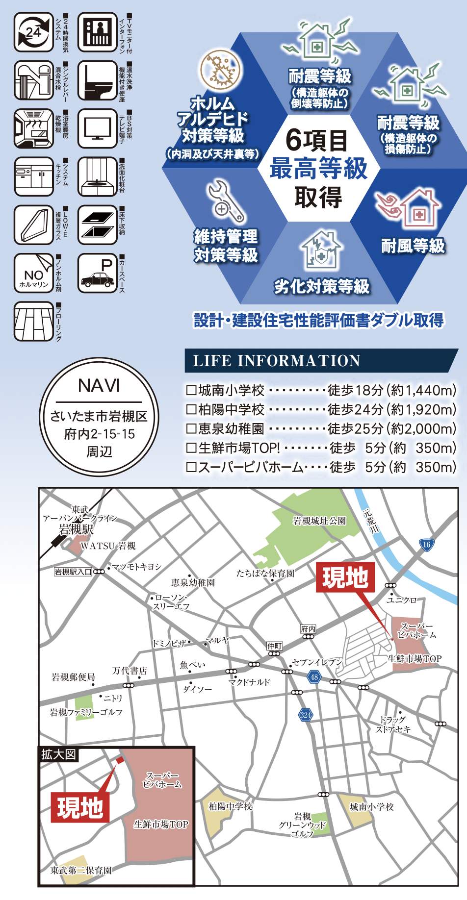 地図、タクトホーム さいたま市岩槻区府内2丁目 新築戸建 仲介手数料無料