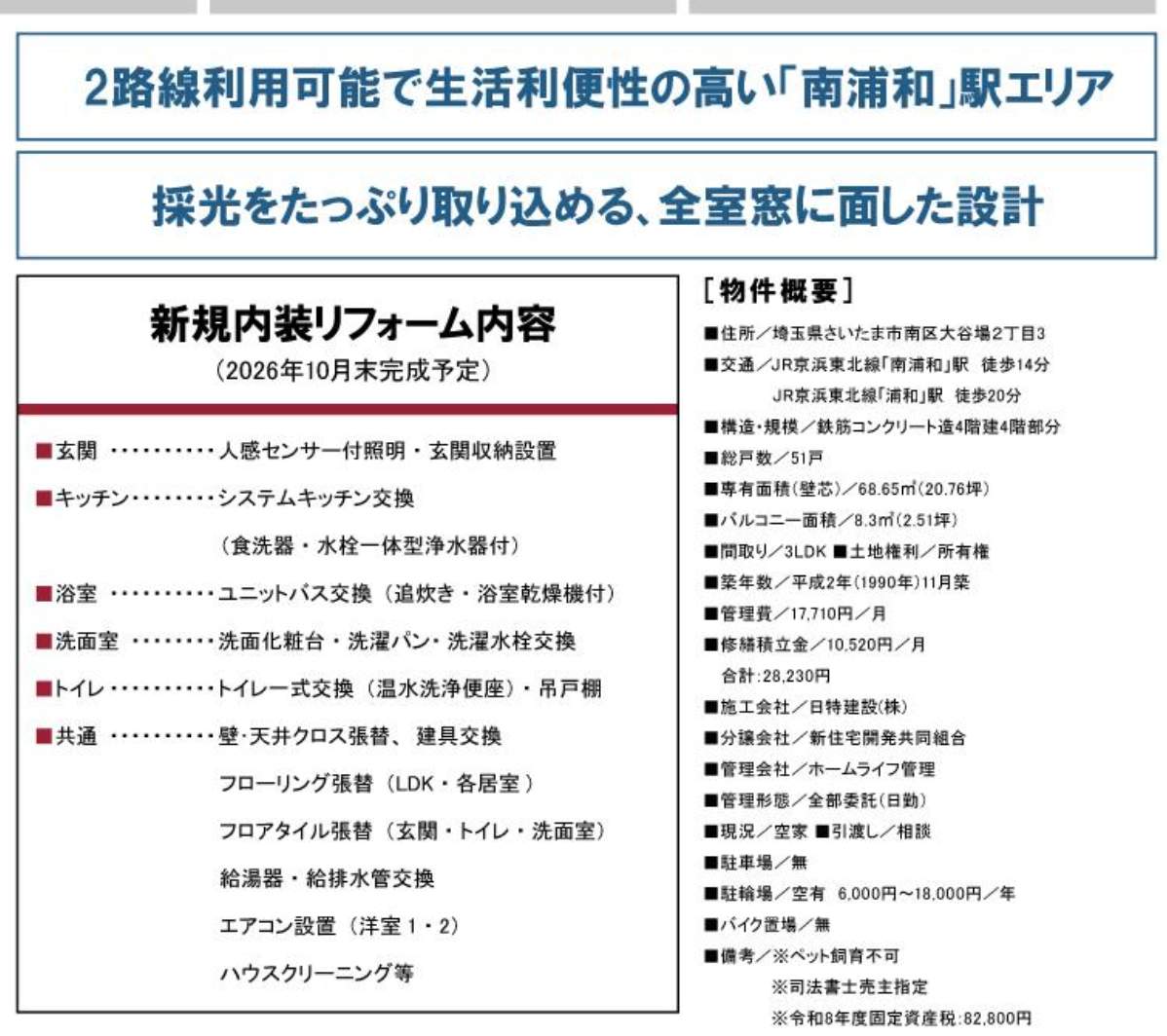 概要、アプロアメニティ南浦和 仲介手数料無料 中古マンション