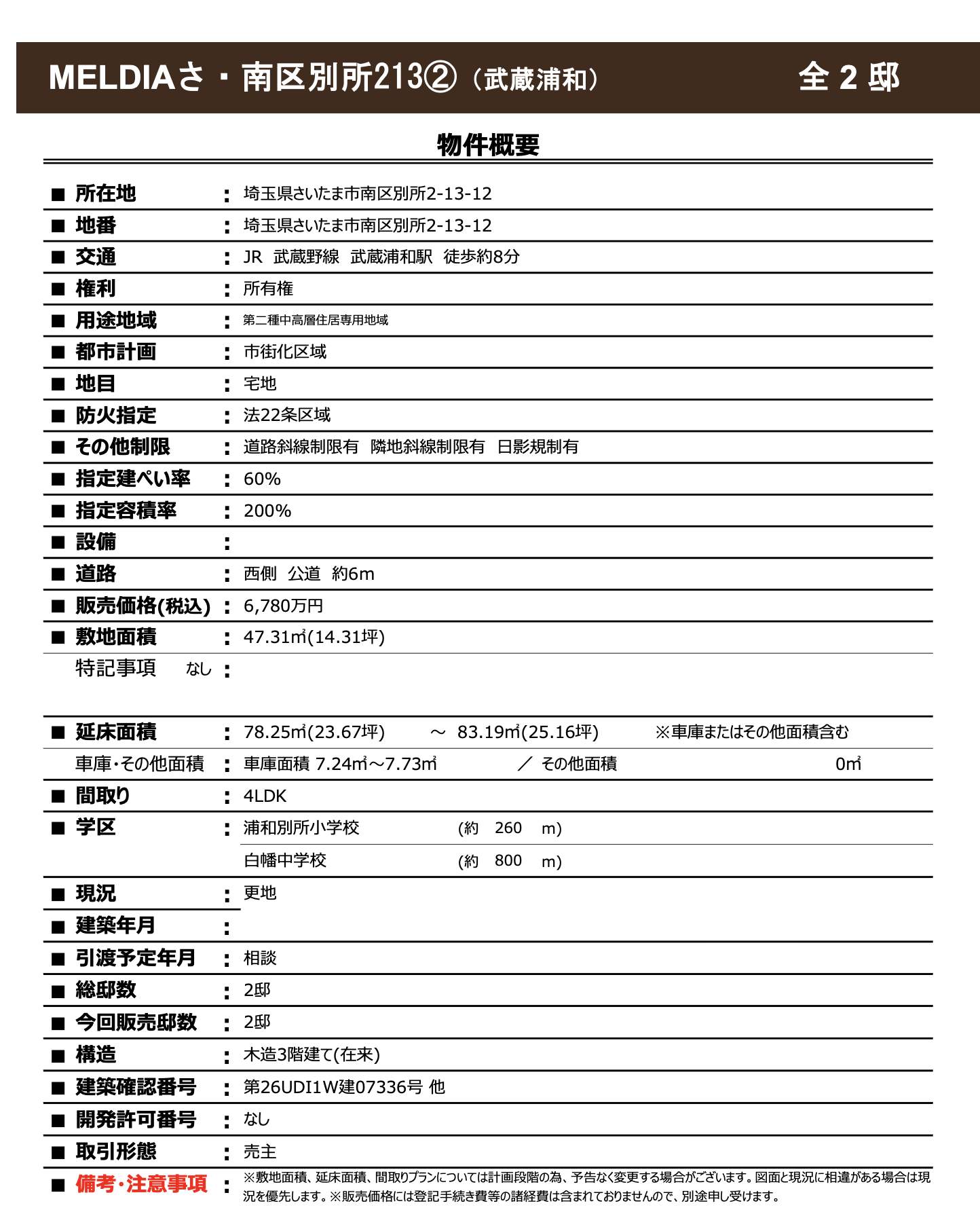 メルディア さいたま市南区別所2丁目 新築戸建 仲介手数料無料