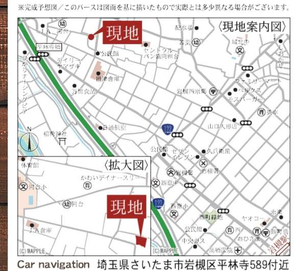 地図、一建設 さいたま市岩槻区大字平林寺 新築戸建 仲介手数料無料