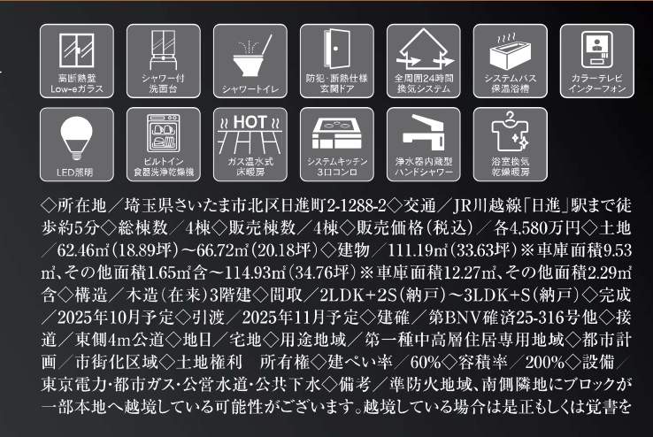 概要、メルディア さいたま市北区日進町2丁目 新築戸建 仲介手数料無料