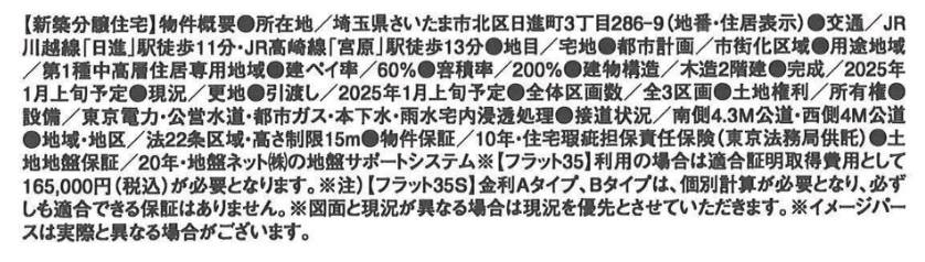 概要、ホーク・ワン　さいたま市北区日進町３丁目 新築戸建 仲介手数料無料