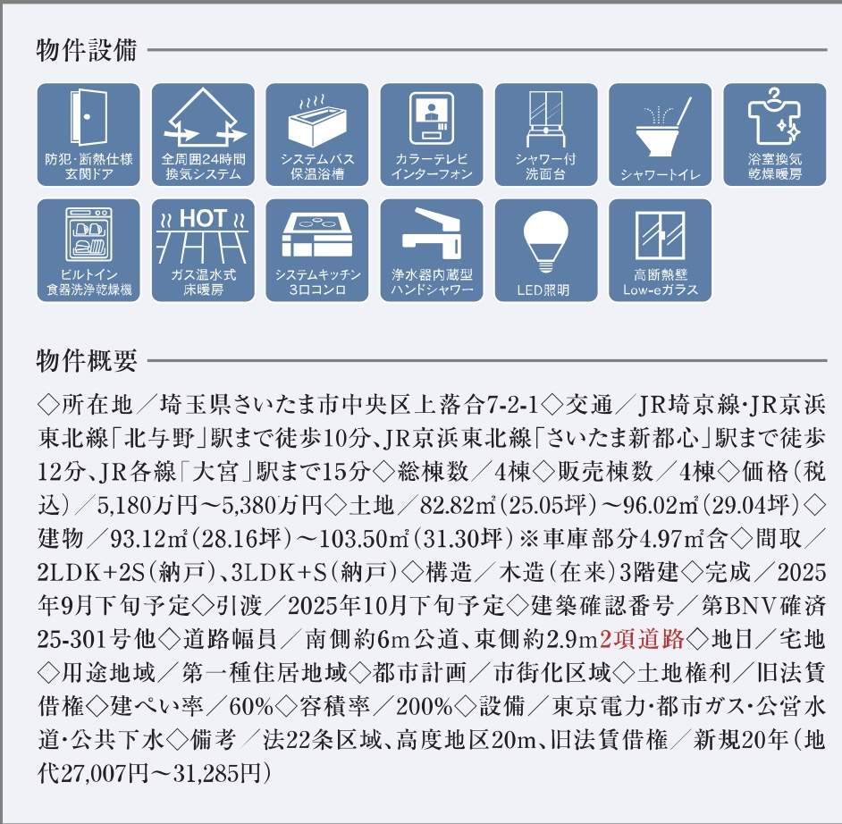 概要、メルディア さいたま市中央区上落合7丁目 新築戸建 仲介手数料無料