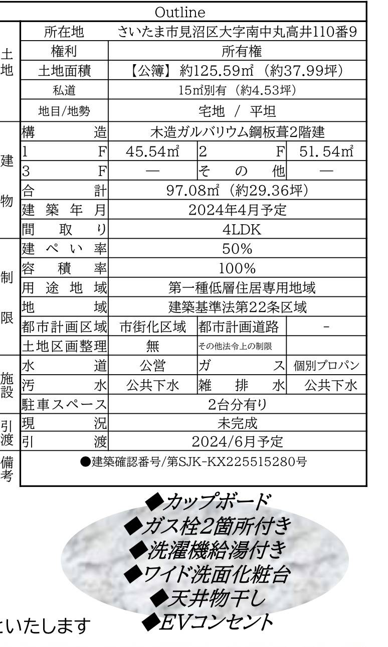 概要、紀ノ國屋　さいたま市見沼区大字南中丸 新築戸建 仲介手数料無料