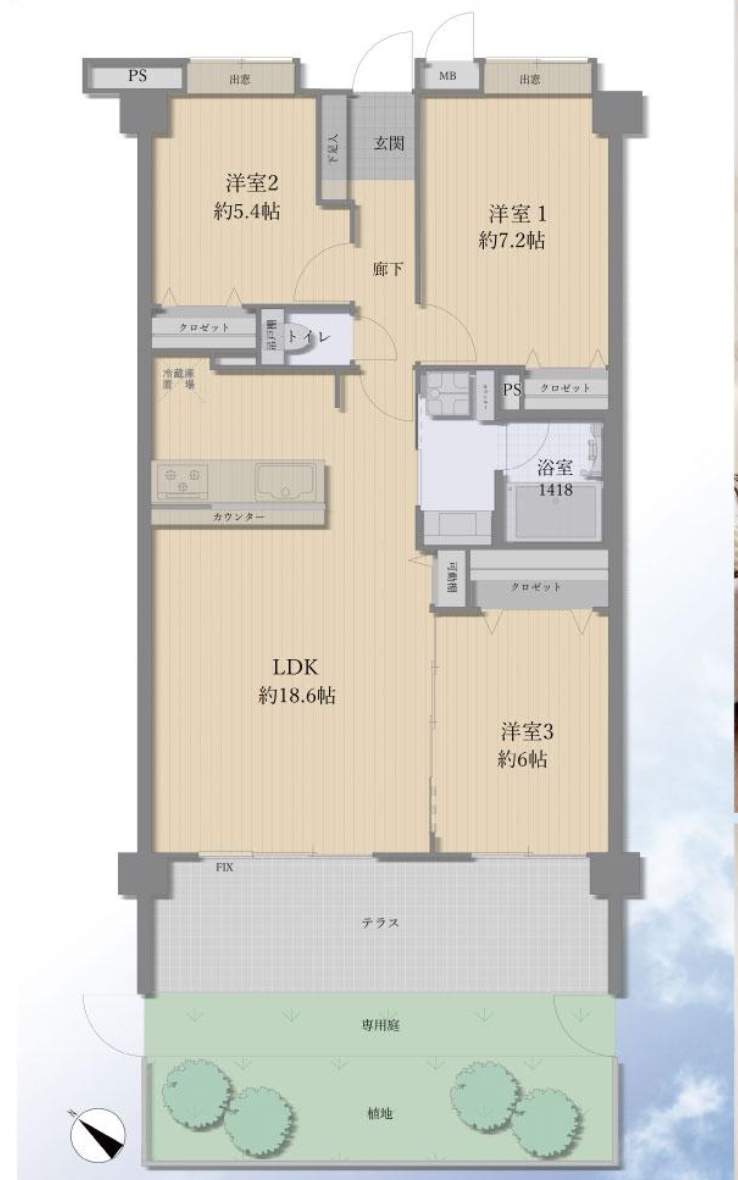 間取り図、 北与野デュープレックス中古マンション 仲介手数料無料