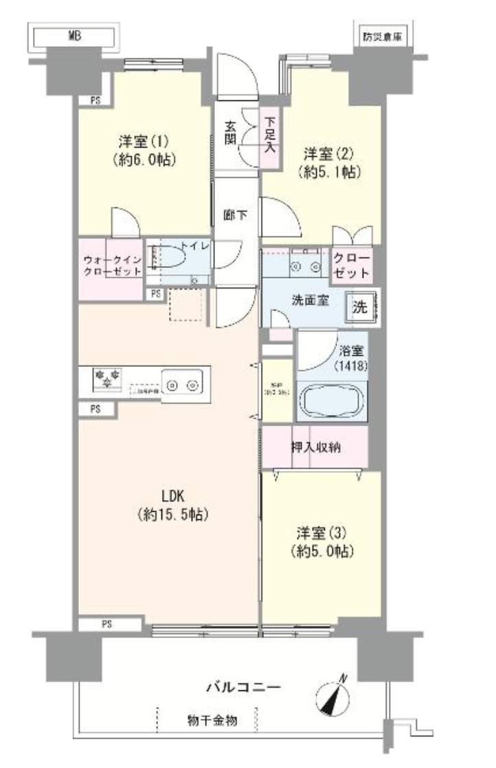 間取り図、プラウド浦和常盤テラス 仲介手数料半額 中古マンション