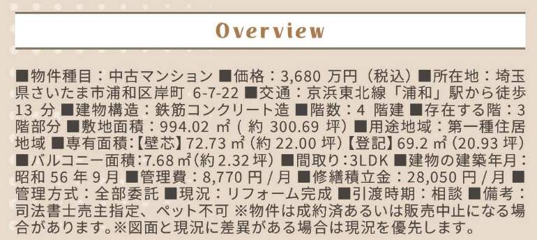 コープ野村浦和岸町 仲介手数料無料 中古マンション