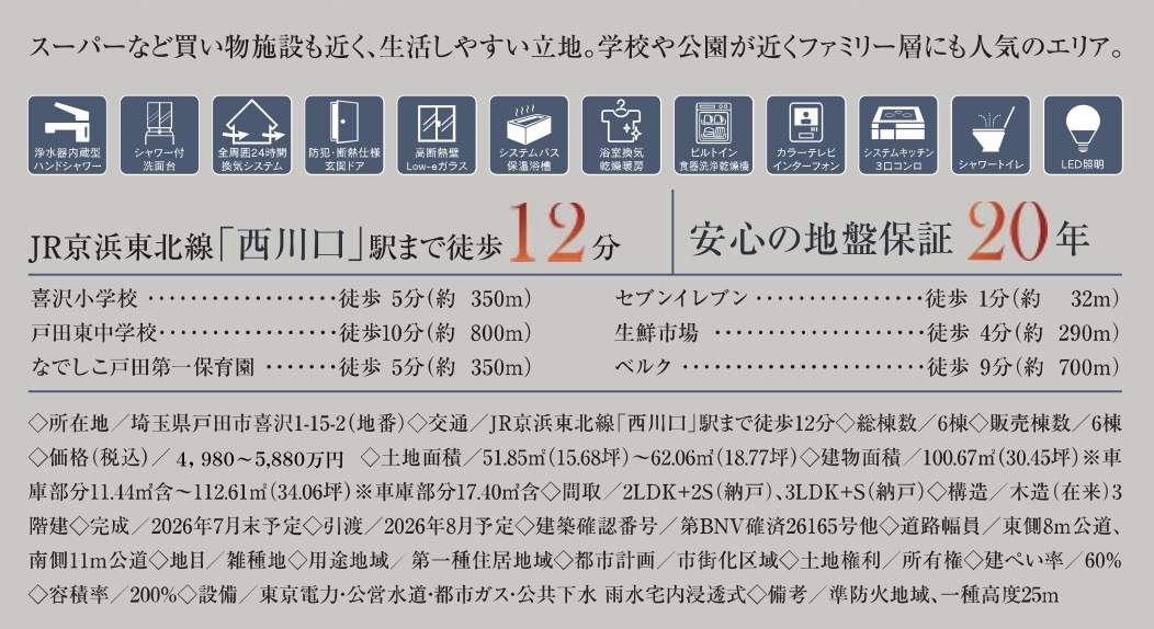 概要、メルディア 戸田市喜沢1丁目 新築戸建 仲介手数料無料