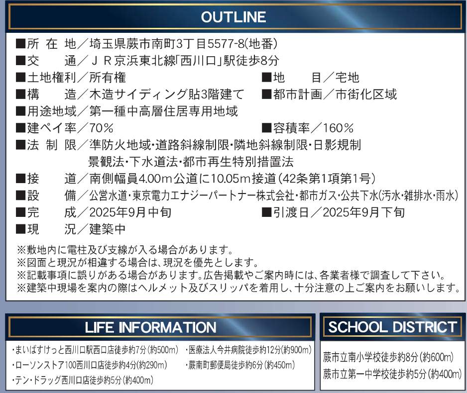 概要、蕨市南町3丁目 新築戸建 仲介手数料無料 5490万円5590万円 更にお祝金最大20万円プレゼント付 西川口駅歩8分 新築戸建